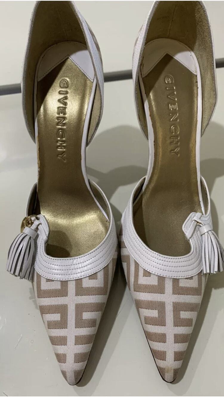 New Givenchy Logo Monogram Canvas Pointed High Heels Tassel Shoes 36